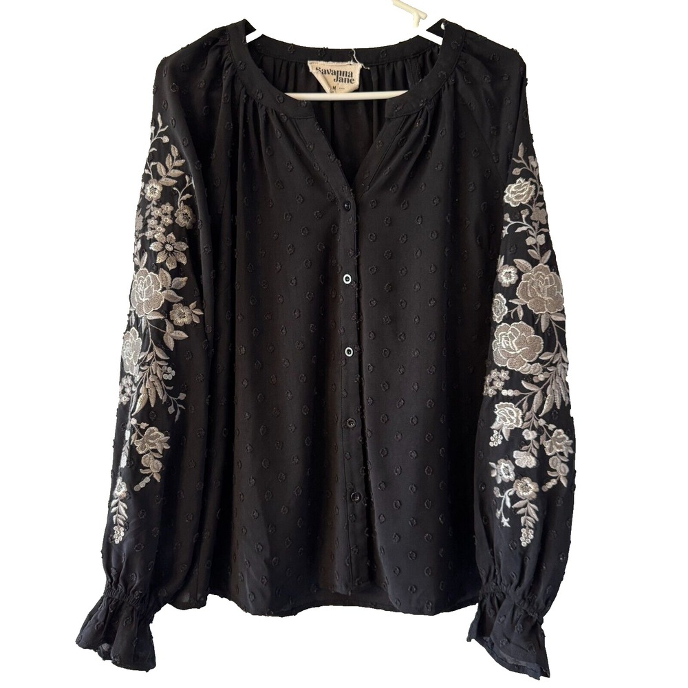 Black Embroidered Women's Top